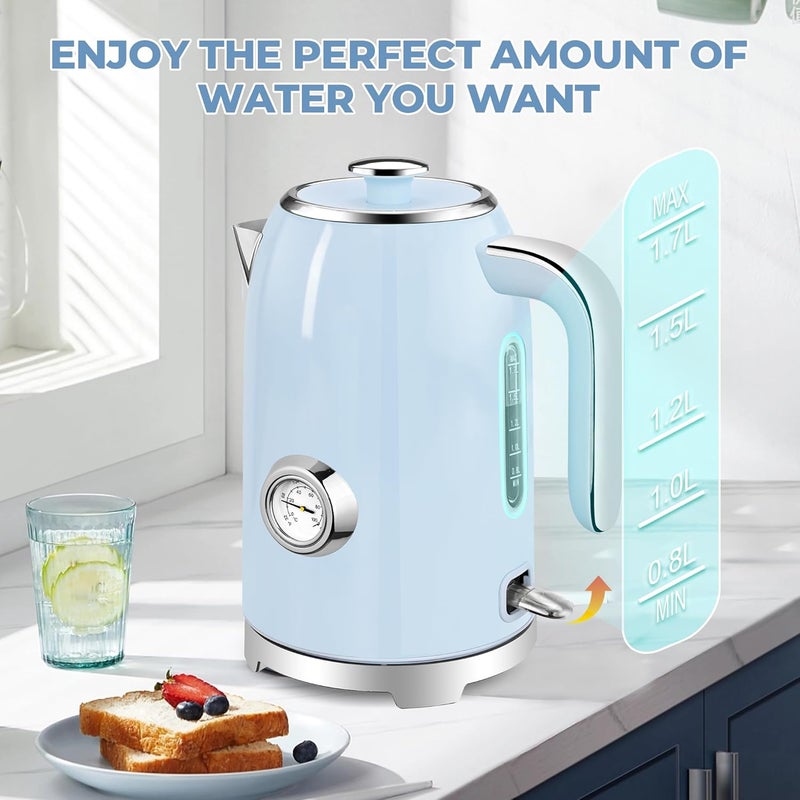 susteas Electric Kettle - 57oz Hot Tea Kettle Water Boiler with Thermometer, 1500W Fast Heating Stainless Steel Tea Pot, Cordless with LED Indicator, Auto Shut-Off & Boil Dry Protection, Blue - Image 5